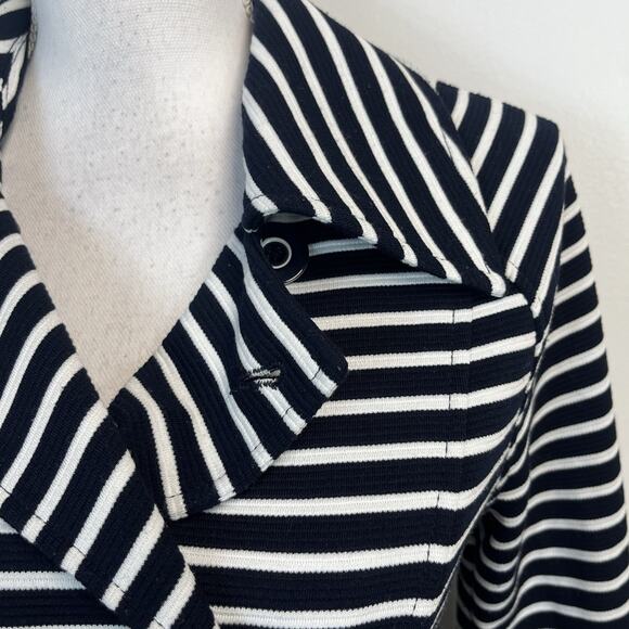 CAbi Black Duster Jacket size Small Blue White Striped Nautical Sailor Stretch - Picture 6 of 10